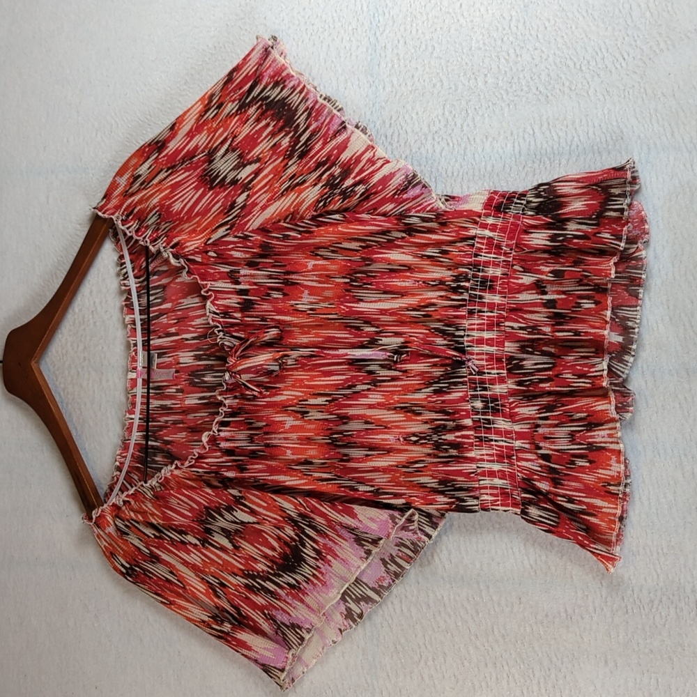6 Degrees Womens Red Abstract Artsy Flowy Lightweight‎ Blouse Size M
